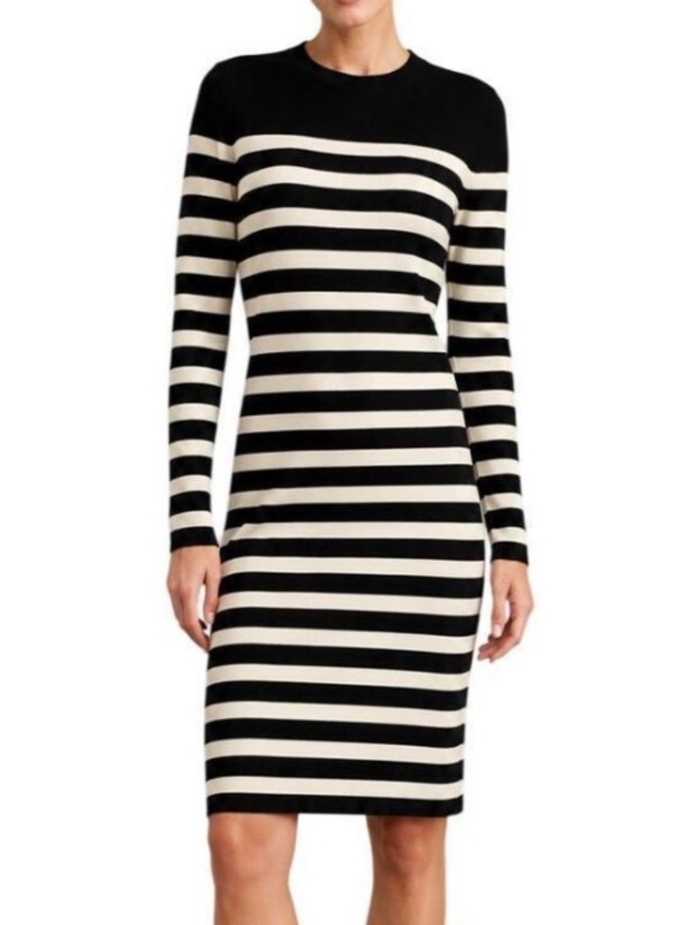 Banana republic black white striped long sleeve stretch dress size M